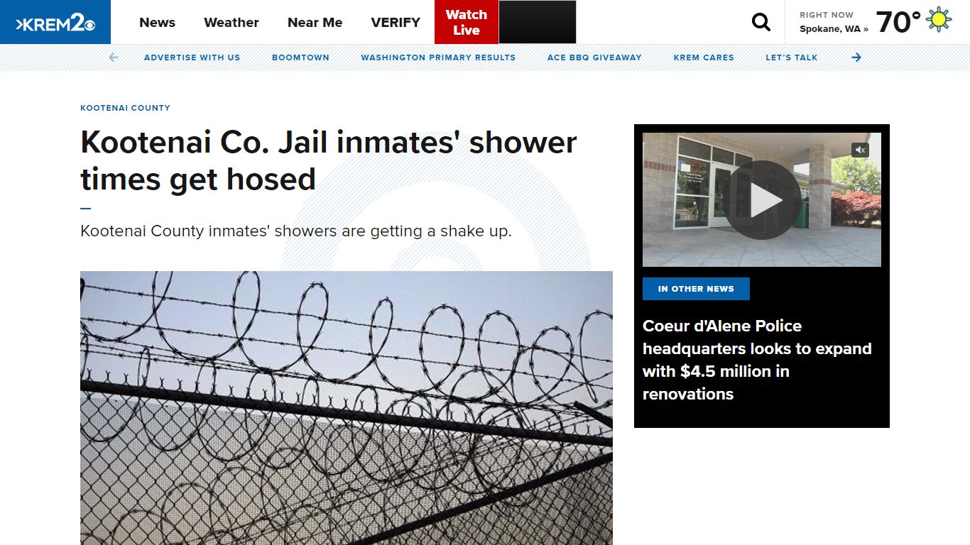 Kootenai Co. Jail inmates' shower times get hosed | krem.com