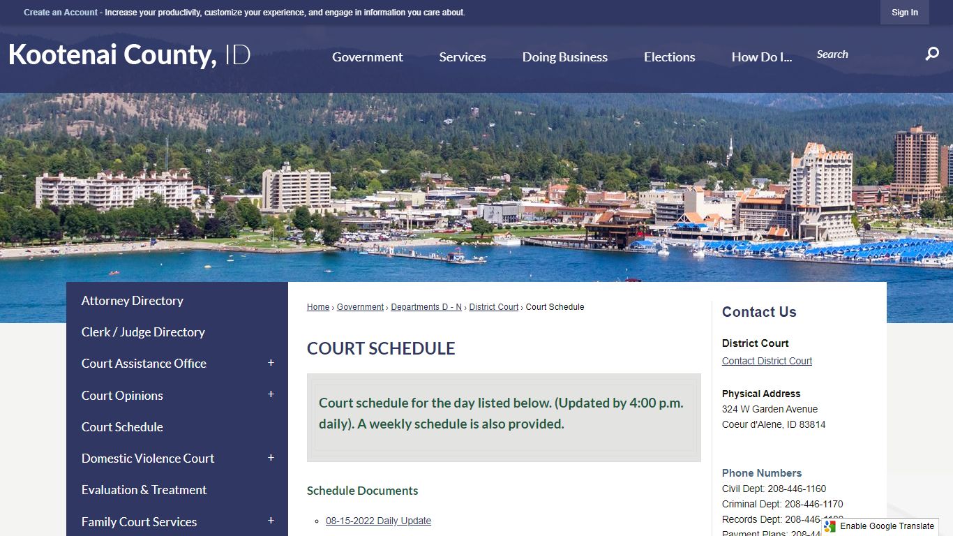 Court Schedule | Kootenai County, ID